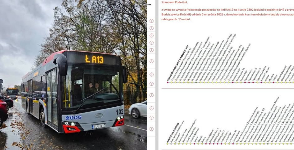 aktualność: 🚌 UWAGA! Dodatkowy kurs autobusu ŁKA – linia ŁA13 (KIERUNEK do Tomaszowa Maz.)